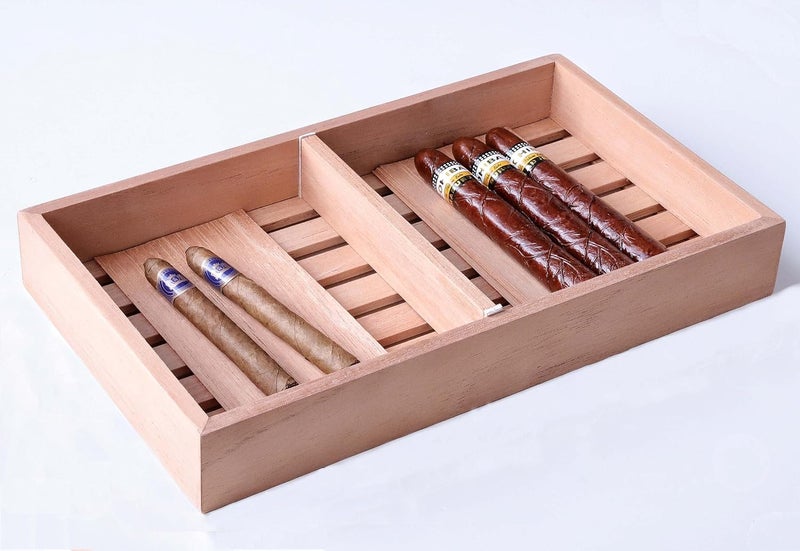 WOHO Spanish Cedar Cigar Tray with Adjustable Divider & 6 Count Sheets, Cedar Cigar Tray for Large Cigar Humidor Cabinet/Tupperdor, Cedar Wood Tray for Cigar Storage/Organization/Aging (12"X7"X1.57") - Image 1